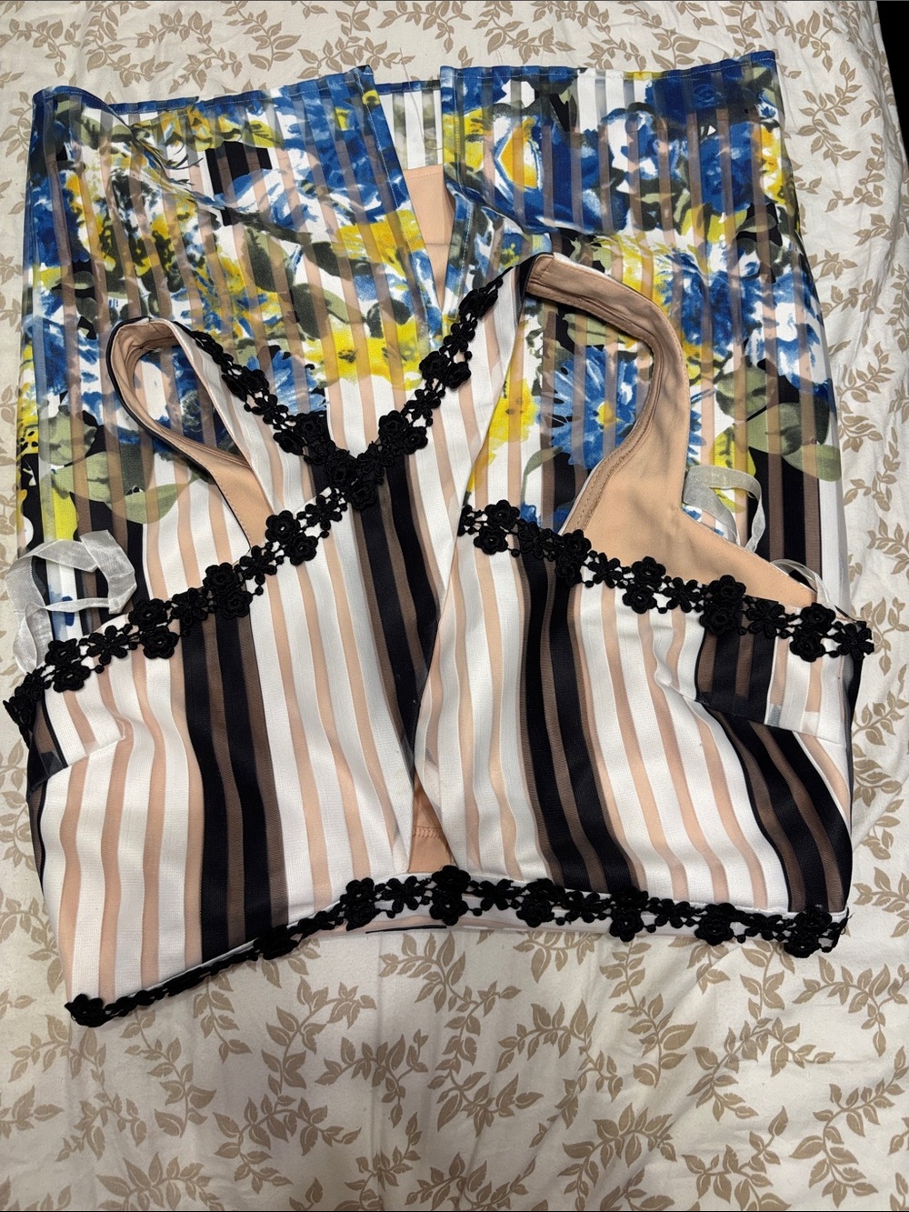 foxiedox Striped Midi Dress in Blue, Yellow, Black, Beige